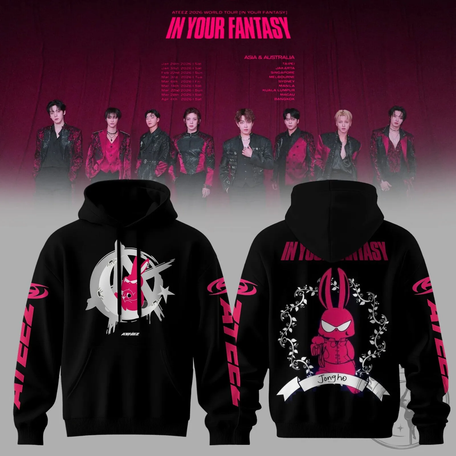 Ateez In Your Fantasy World Tour 2026 Kpop Concert Black Pullover